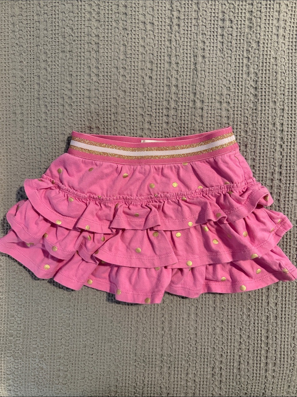 Boden Pink Layered Ruffle Skirt with Gold Dots [BA0981]
